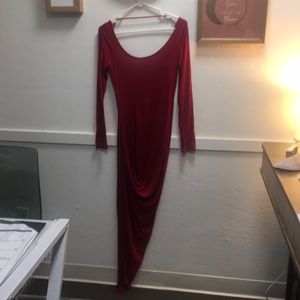 Long, sexy slinky red dress, Asymmetrical.